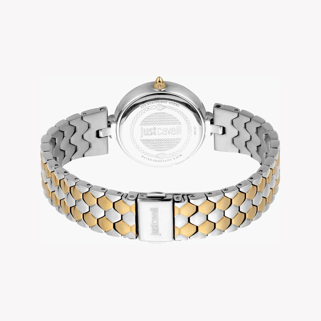 Just Cavalli Women's Silver & Gold Watch, Black Dial | Jc1l159m0095
