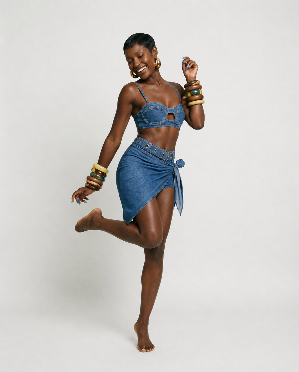 Audacious Denim Strappy Bikini Set-0