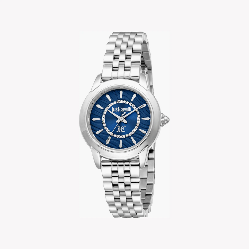 Just Cavalli Women's Silver Watch, Dark Blue Dial | Jc1l333m0015