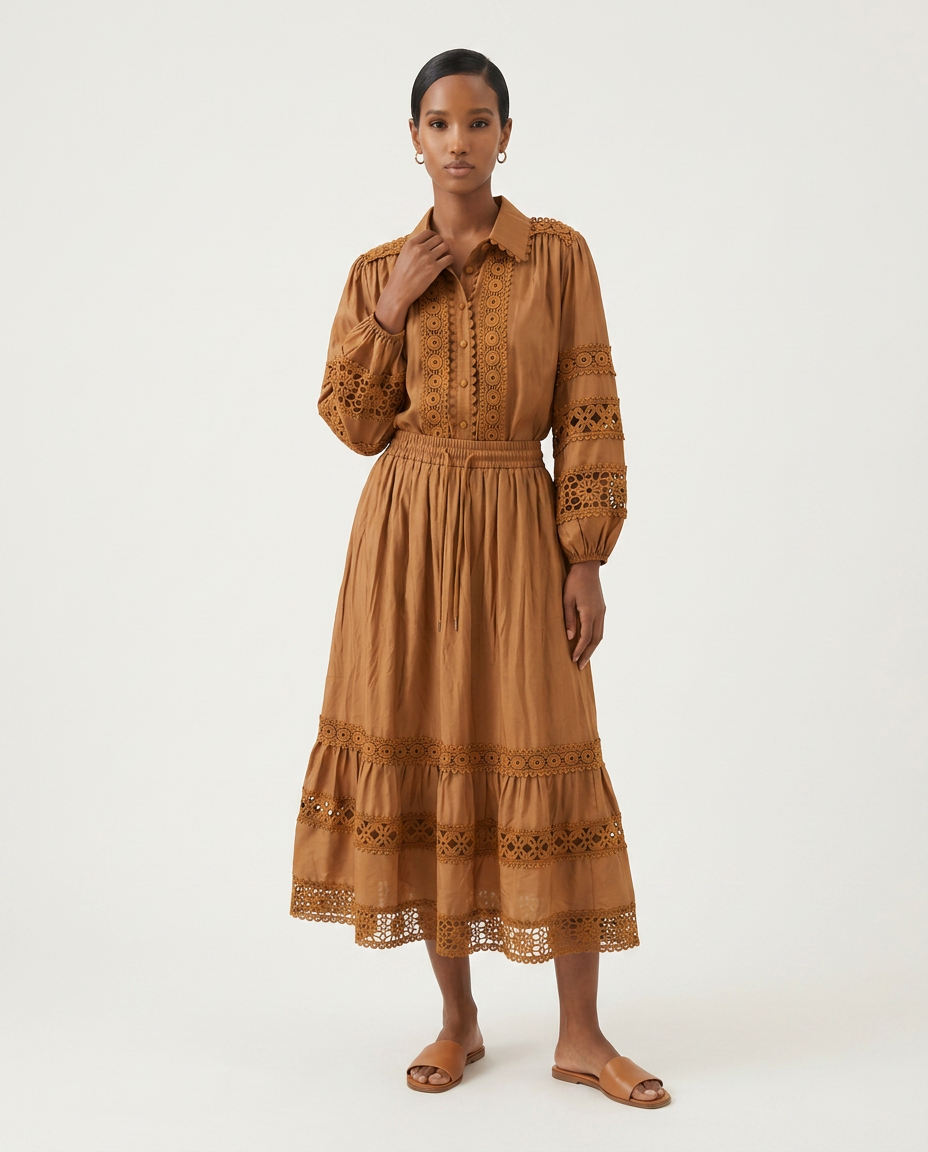 Caramel Crochet-Lace Skirt Set-0