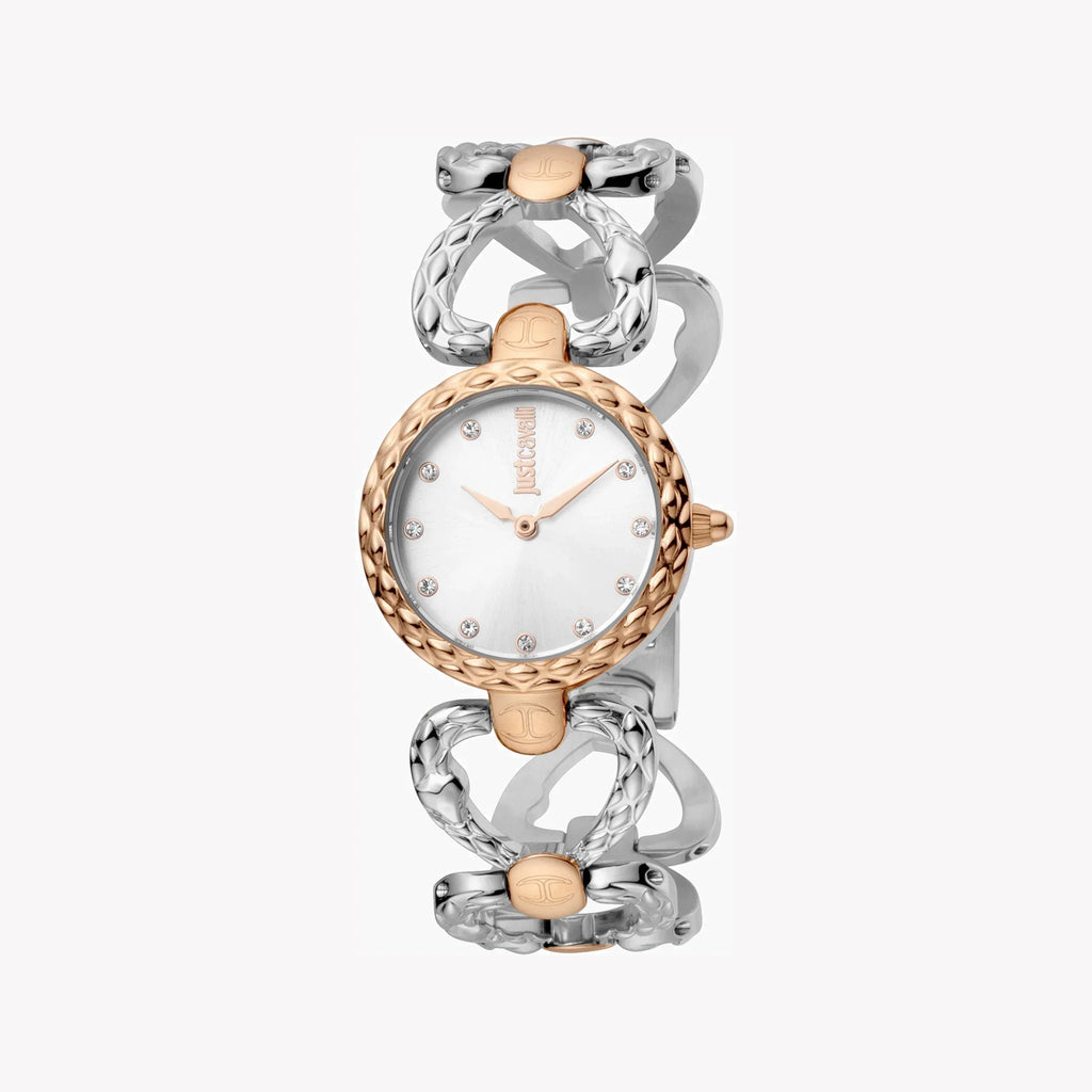 Just Cavalli Women's Silver & Rose Gold Watch, Silver Dial | Jc1l132m0055