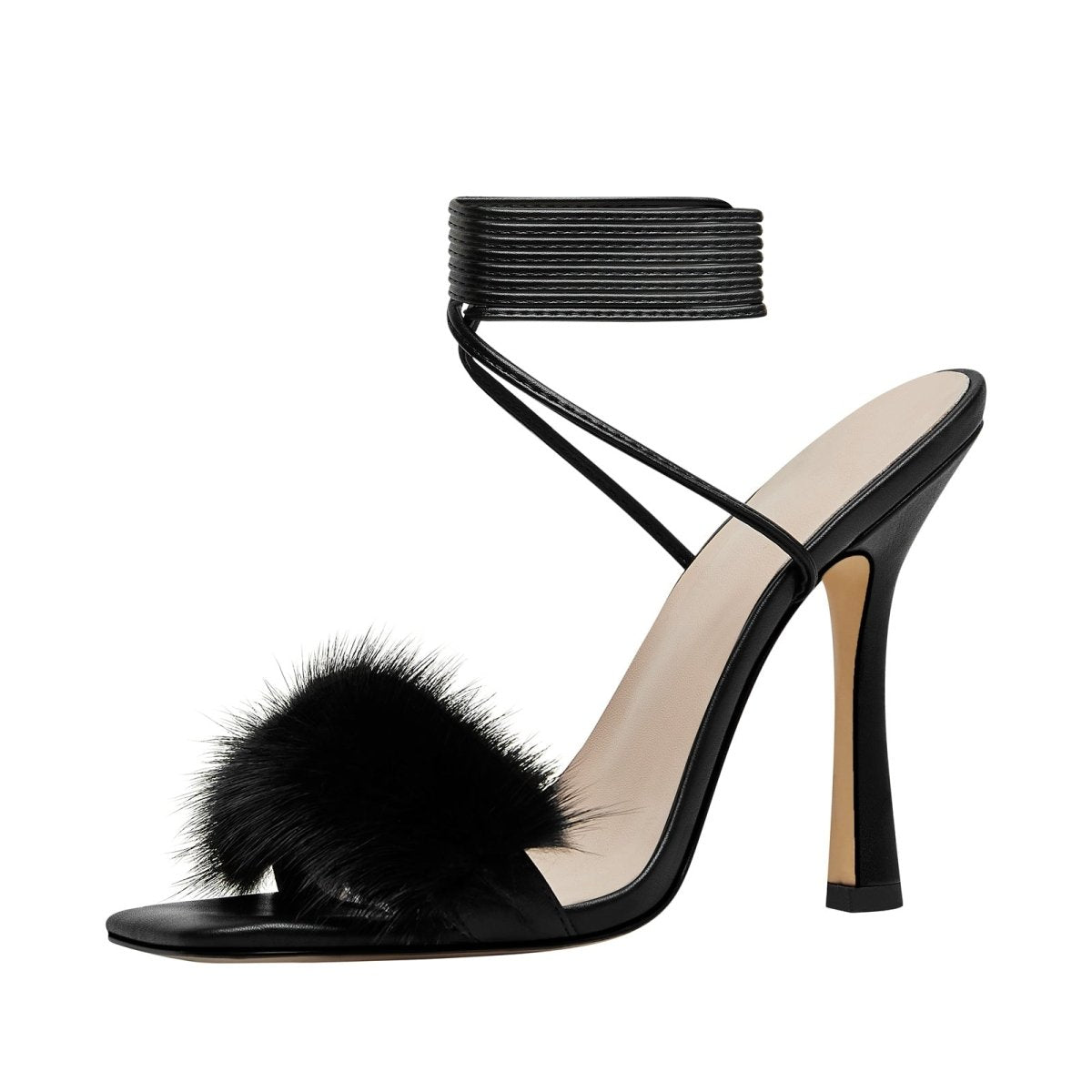 Furry Open Toe Ankle Strap Sandals