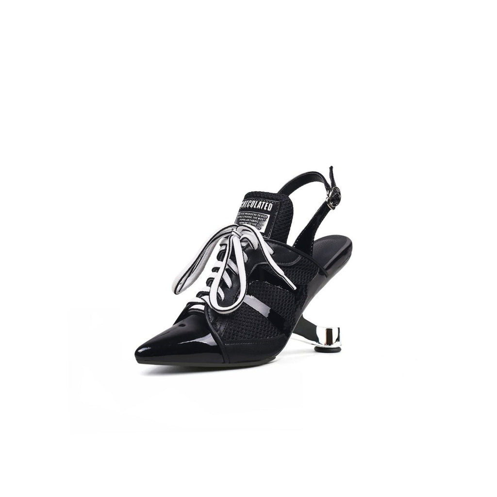 Futuristic Leather Mesh Lace Up Sandals