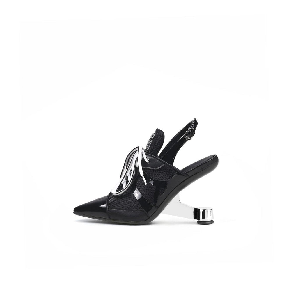 Futuristic Leather Mesh Lace Up Sandals