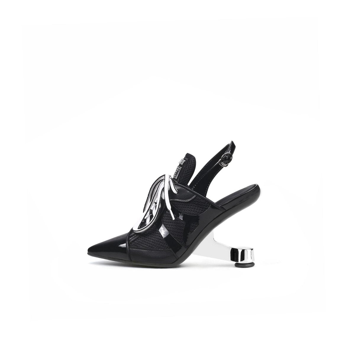 Futuristic Leather Mesh Lace Up Sandals