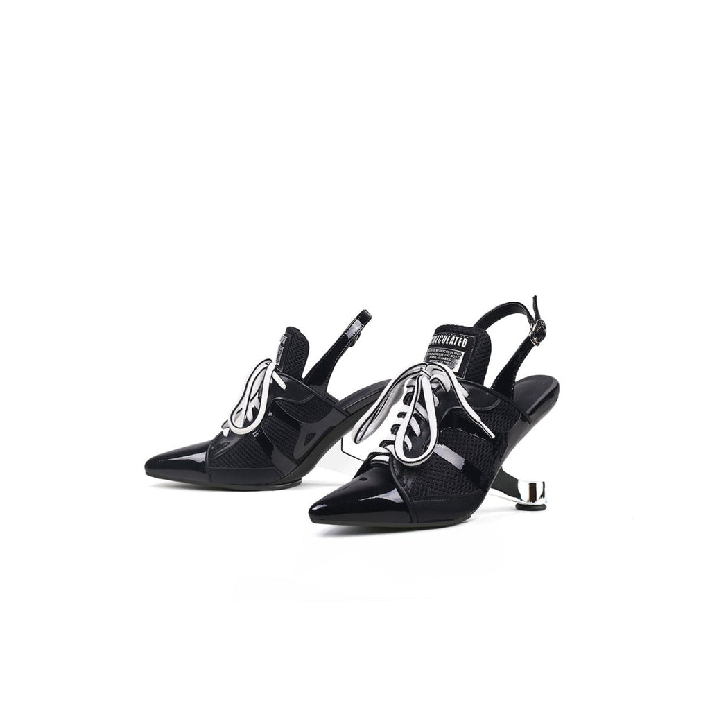 Futuristic Leather Mesh Lace Up Sandals