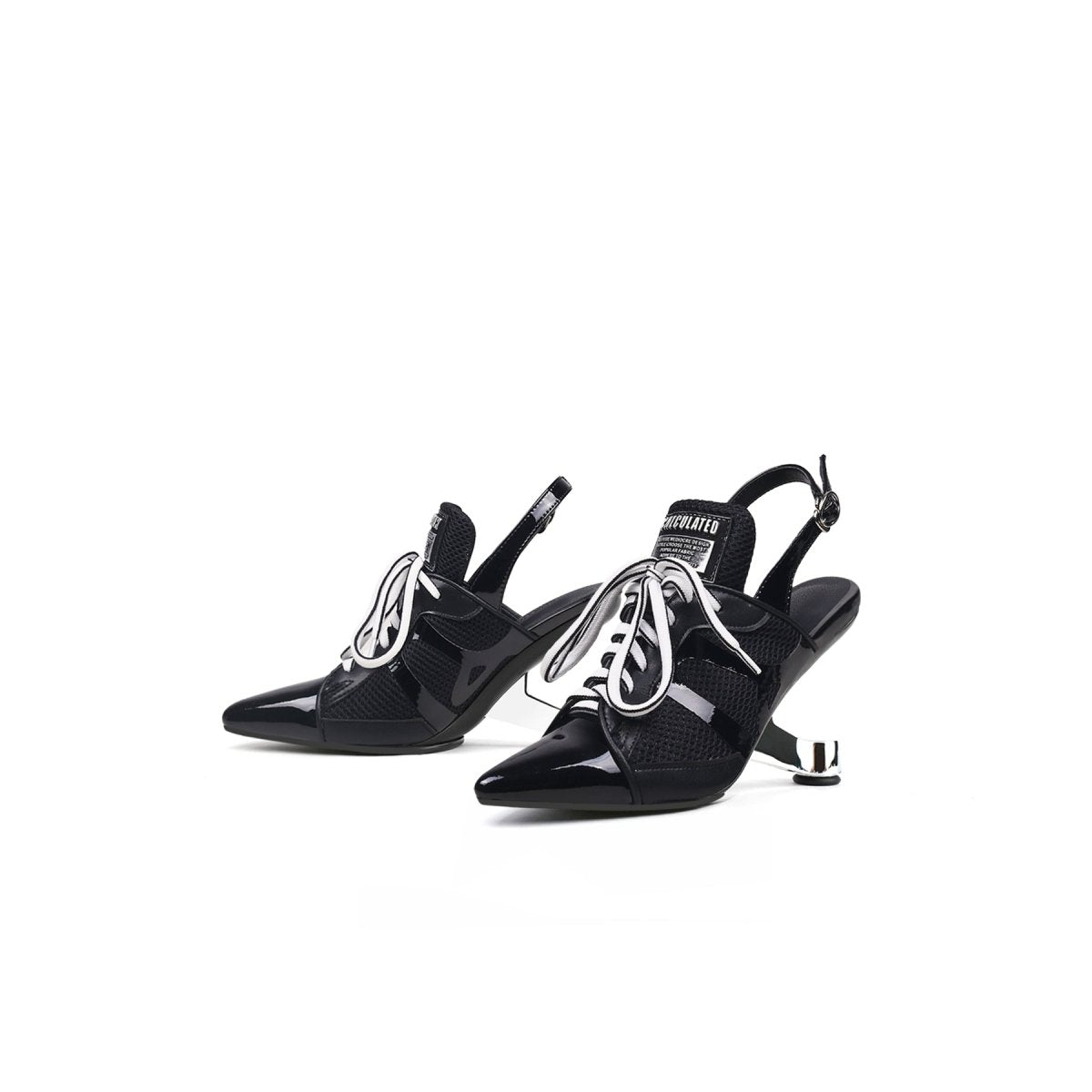 Futuristic Leather Mesh Lace Up Sandals