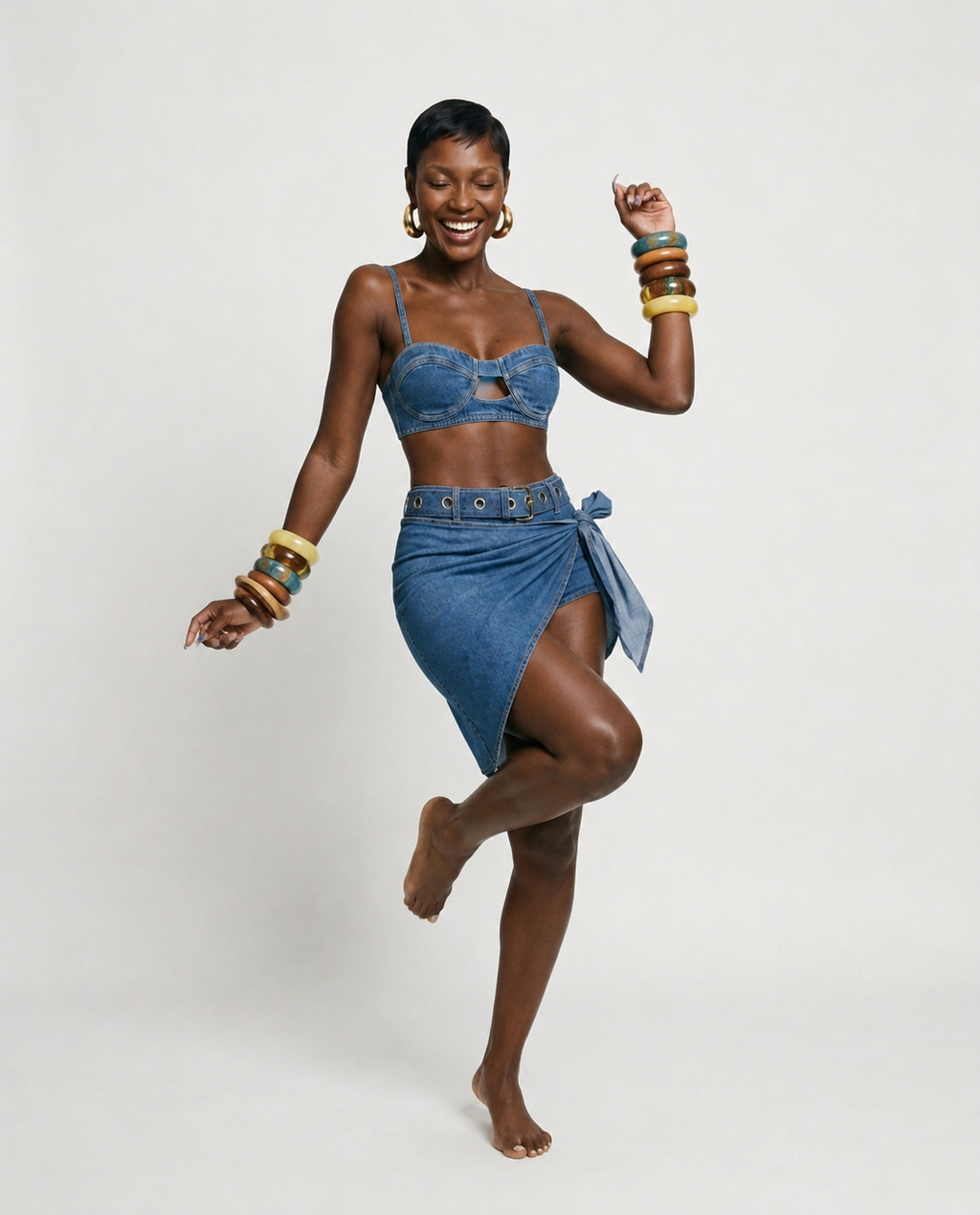 Audacious Denim Strappy Bikini Set-2