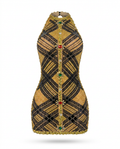 Black & Gold Gem Halter Mini Dress