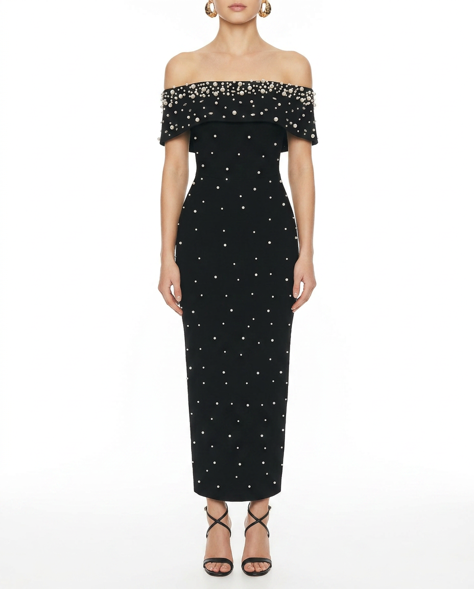 Pearl Off Shoulder Bandage Dress