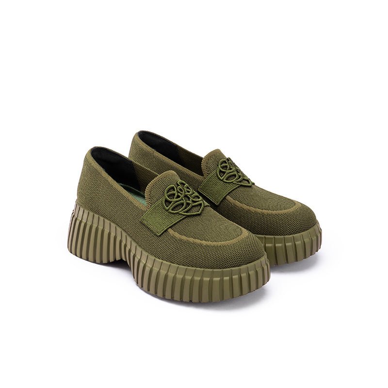 Gentleman Chunky Platform Loafers – Knit Slip-On Casual Shoes