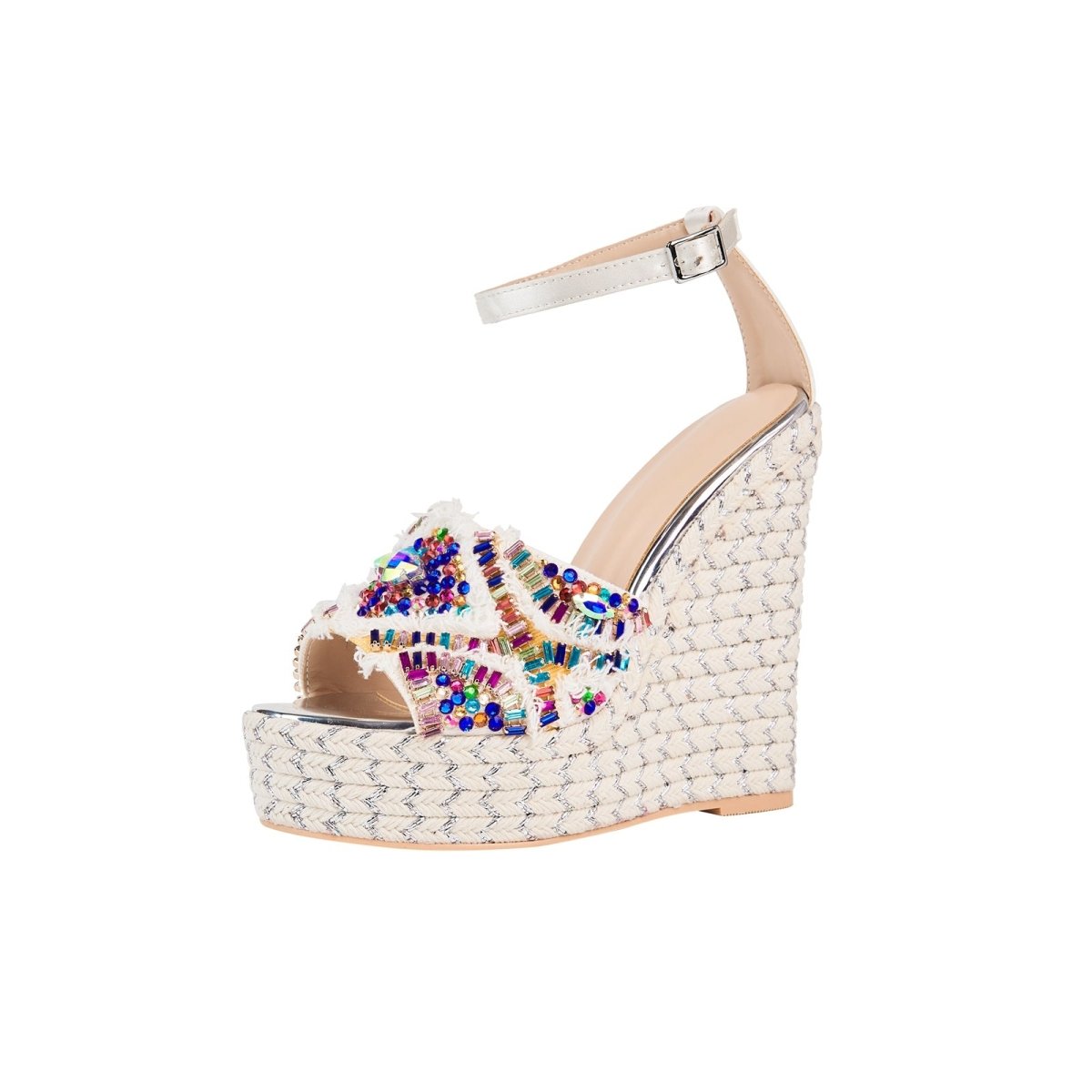 Girly Rhinestone Encrusted White Bohemian Wedges