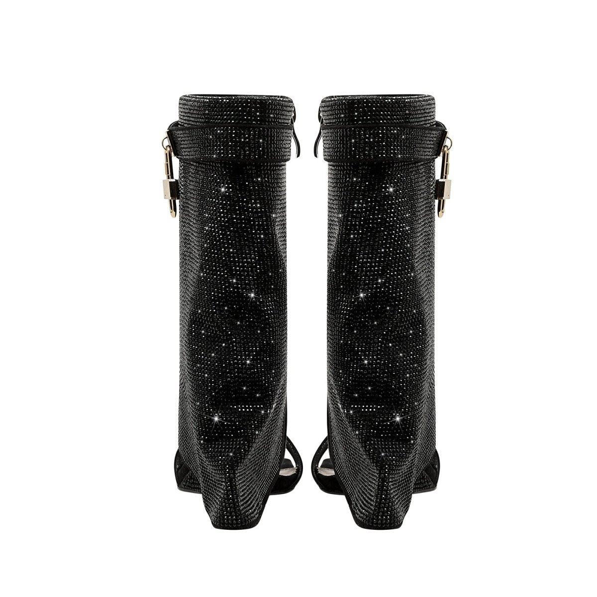 Glittery Rhinestone Square Toe Mid High Sandal Boots