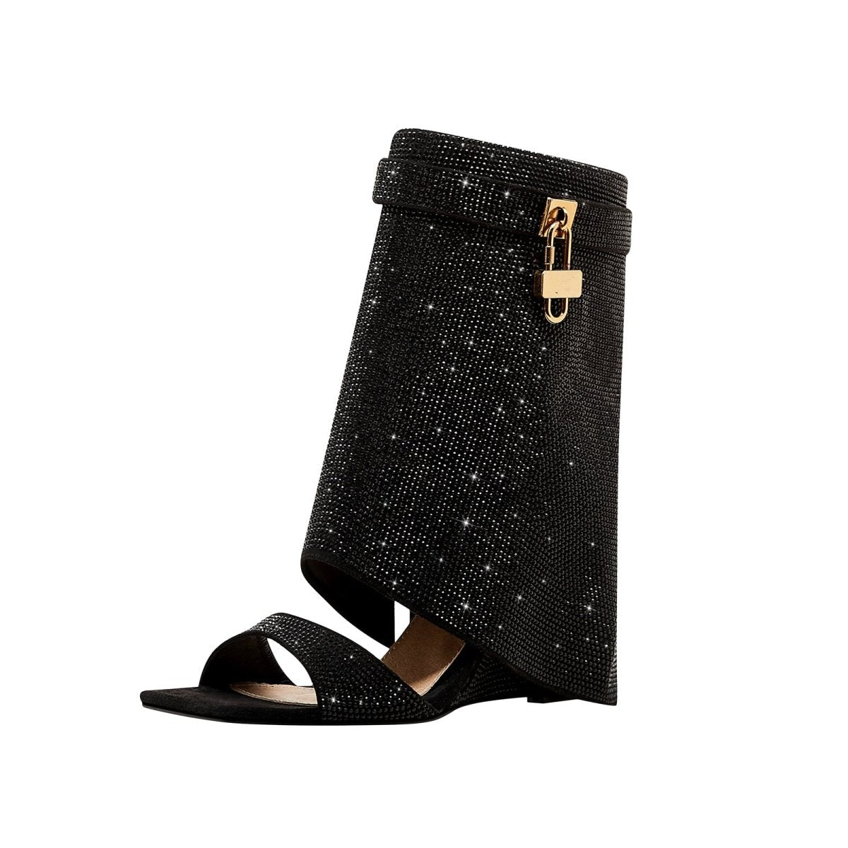 Glittery Rhinestone Square Toe Mid High Sandal Boots