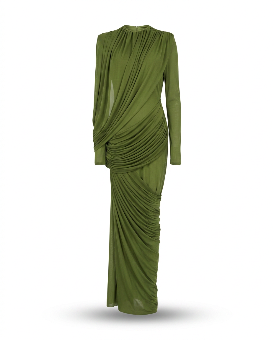 Majestic Draped Long Sleeve Maxi Dress-2