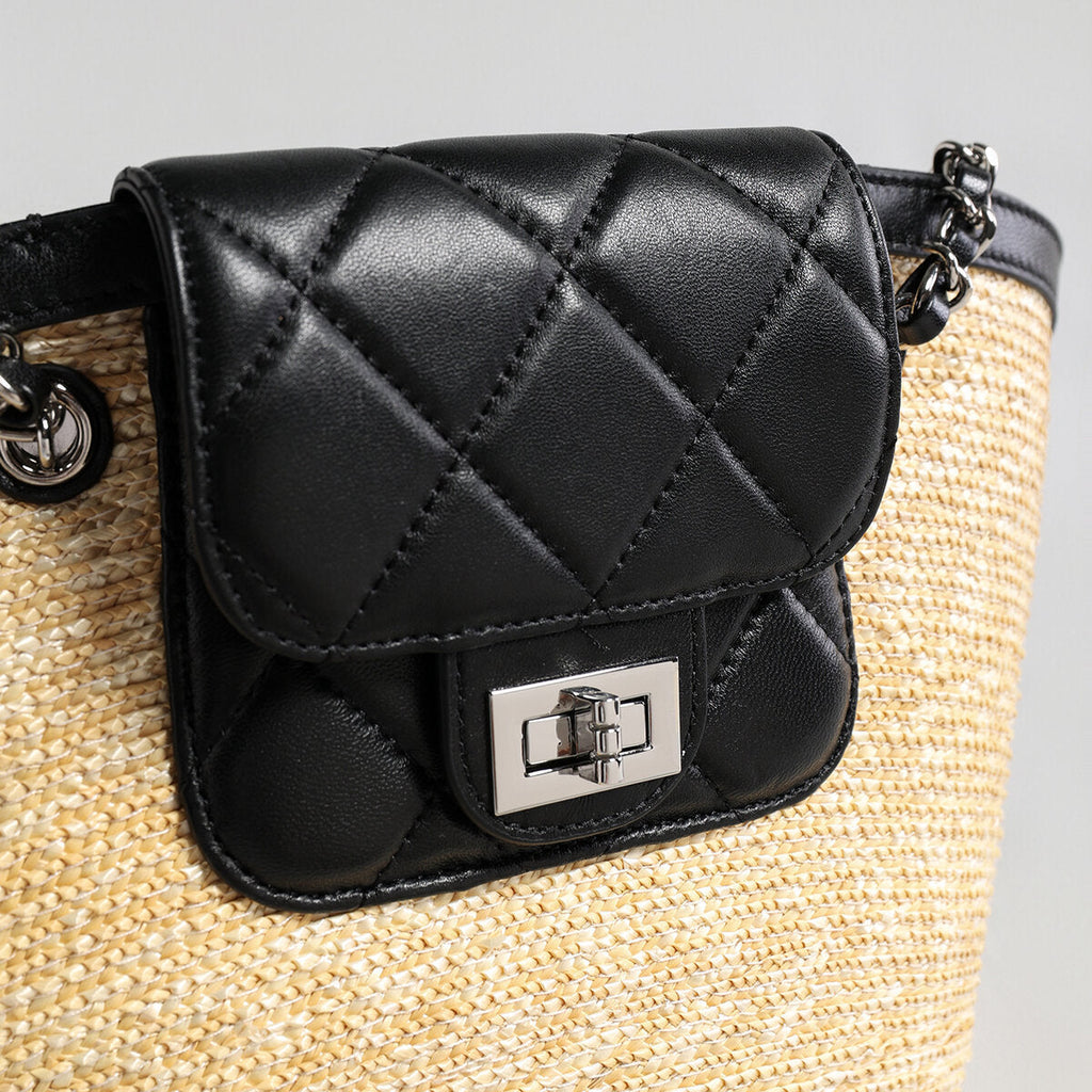 Hand-Woven Straw Basket Tote with Quilted Chain Flap – Chanel-Inspired Luxury Shoulder Bag