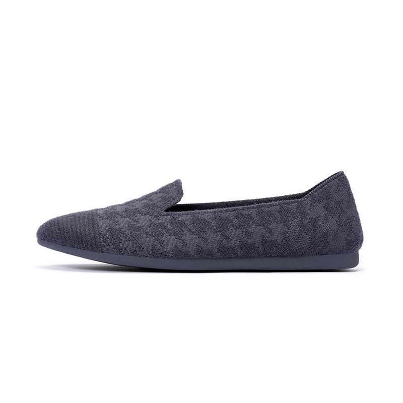 Houndstooth Knit Slip-On Flat Loafers – Round Toe Everyday Flats