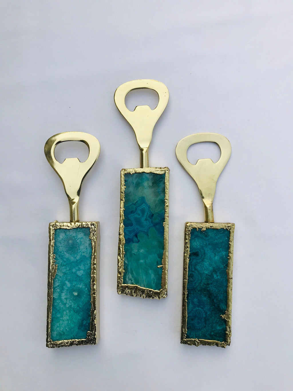 Set of 3 Aqua Agate Bottle Openers