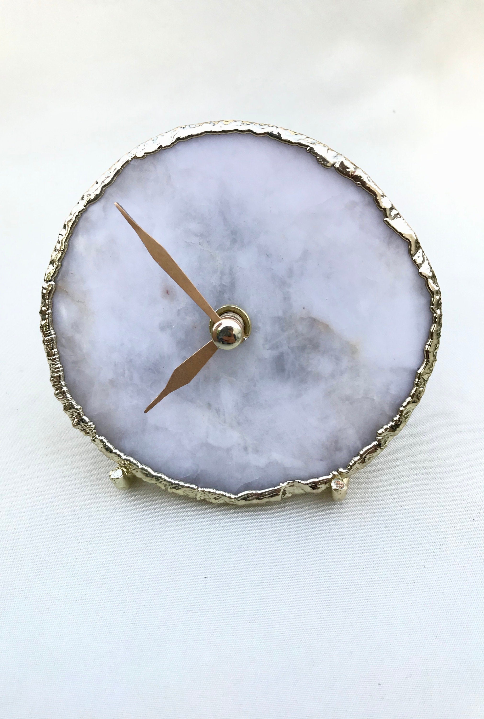 White Agate Desk/Wall Clock/Personalised Momento