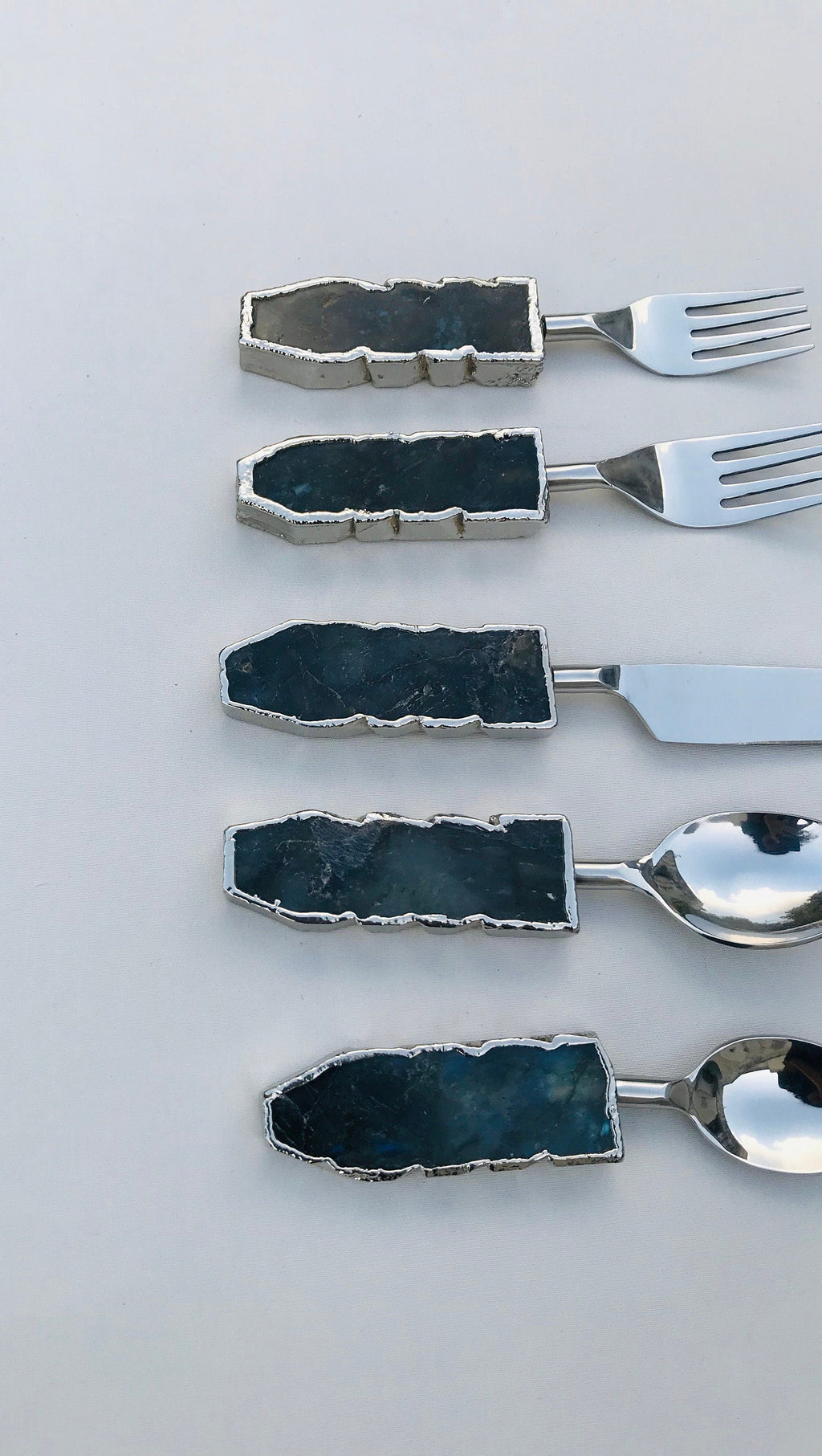 Set of 5 Pieces Labradorite Gemstone/Agate Cutlery - Forks/Spoons/Knife