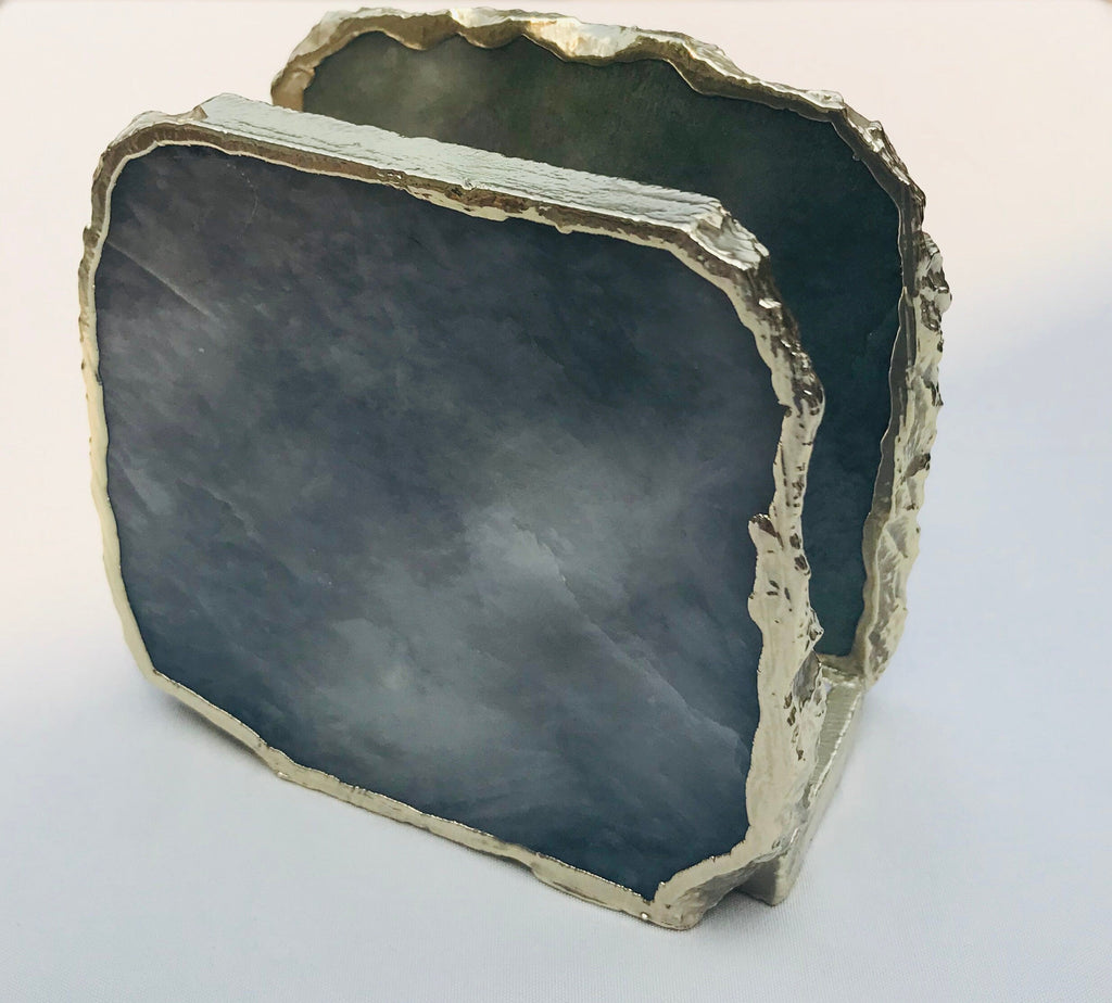 Grey Agate Napkin Holder/Natural Stone Napkin Holder/Paper Napkin Holder/Desk Napkin Holder/Picnic Holder
