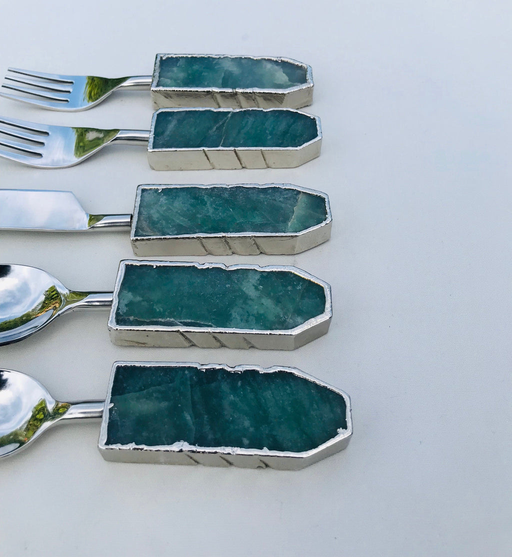 Set of 5 Pieces Green Agate Cutlery