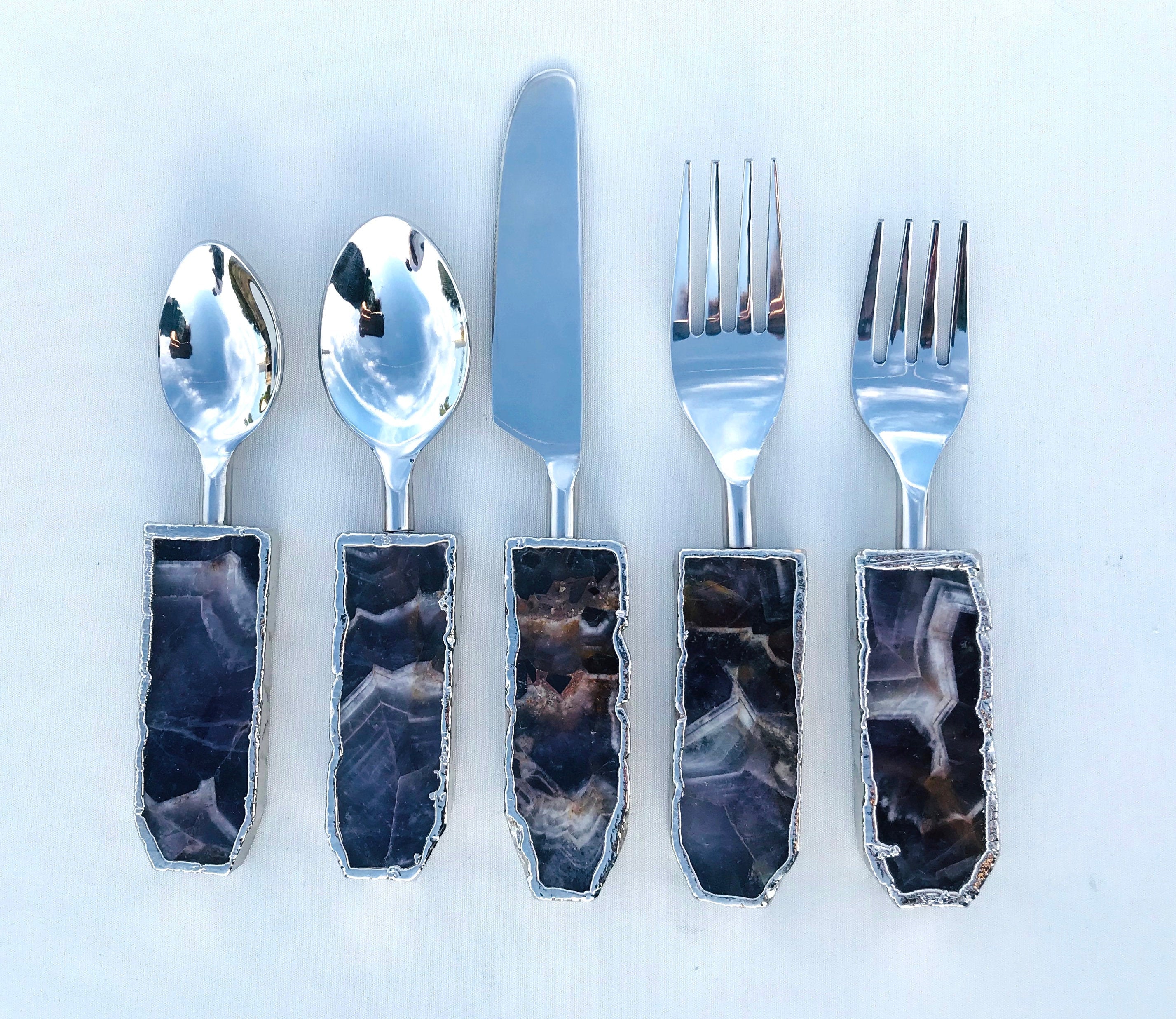 Set of 5 Pieces Amethyst Cutlery