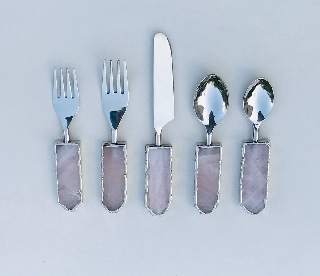 Set of 5 Pieces Rose Quartz/Agate Cutlery