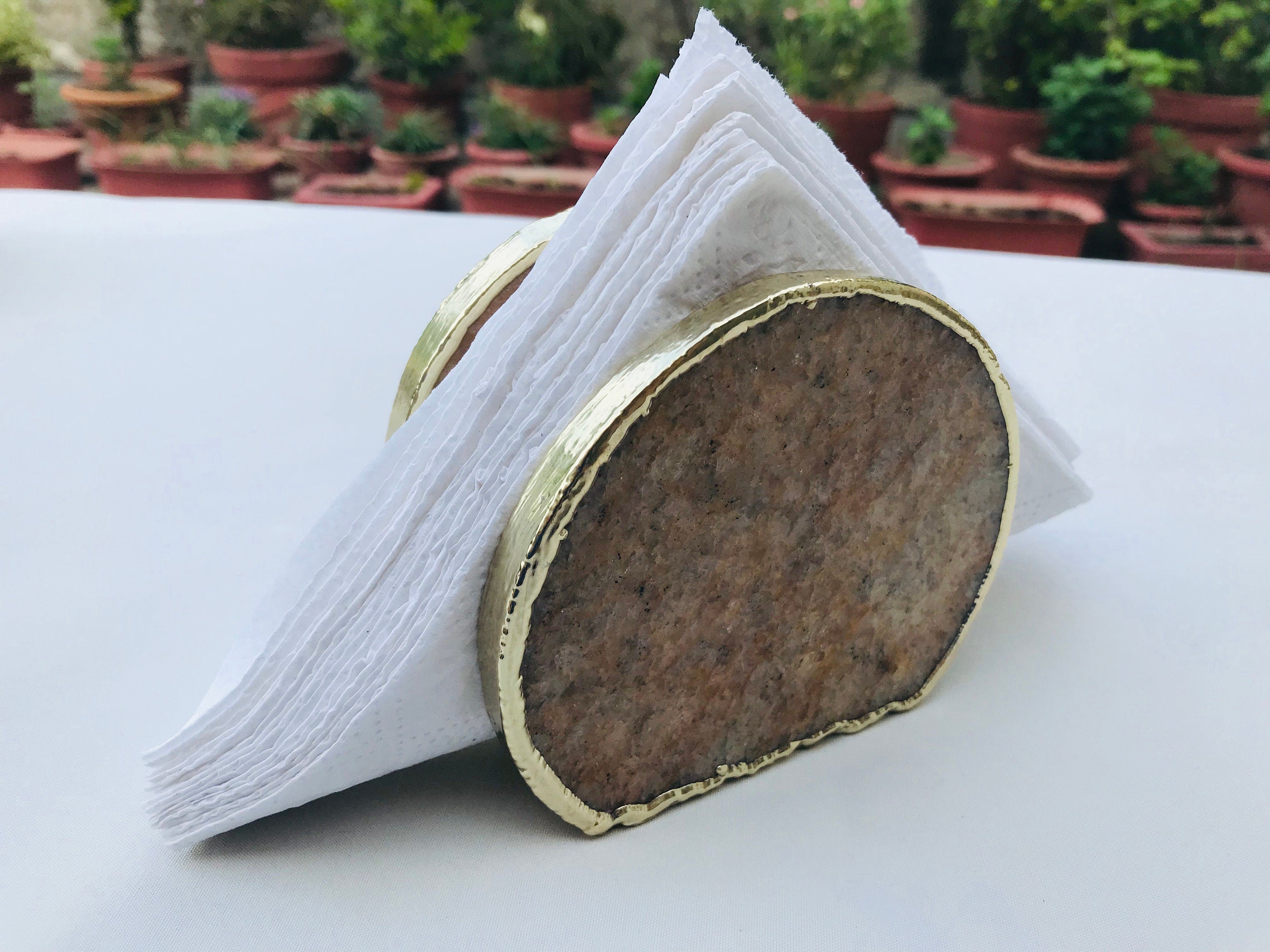 Hand Rounded  Golden Quartz Agate Napkin Holder/Natural Stone Napkin Holder/Paper Napkin Holder/Desk Napkin Holder/Picnic Holder