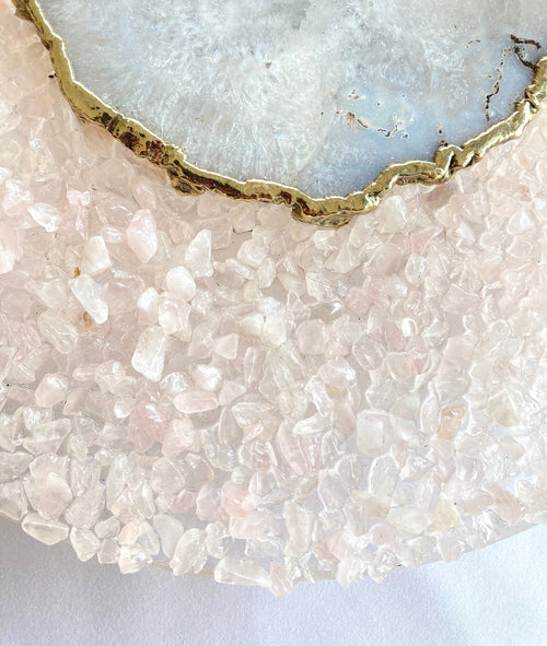 10" Diameter Large Peach Crystal With White Agate Wall Clock