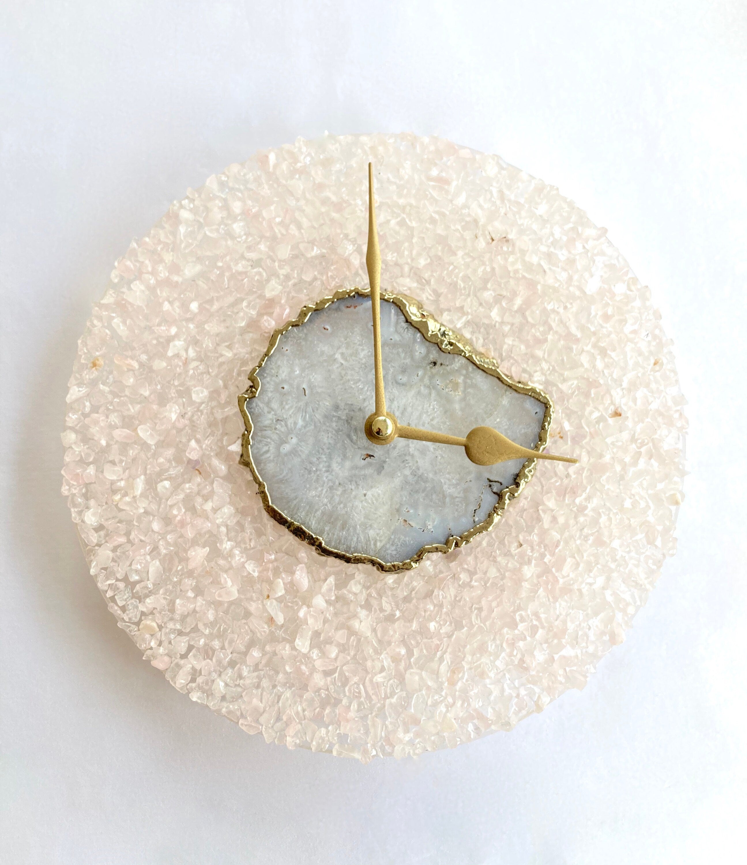 10" Diameter Large Peach Crystal With White Agate Wall Clock