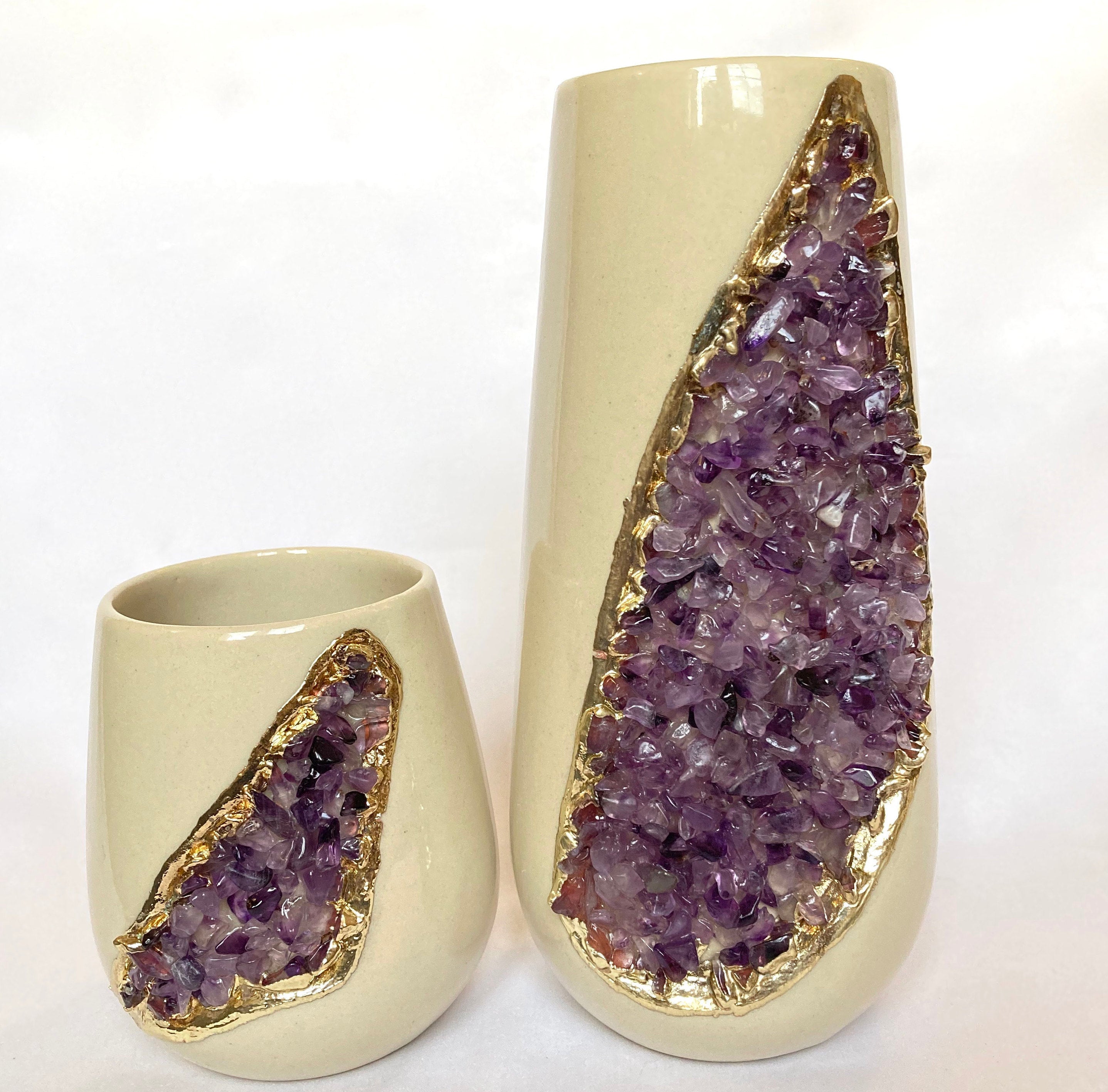 Set of 2 Cream Ceramic Vases