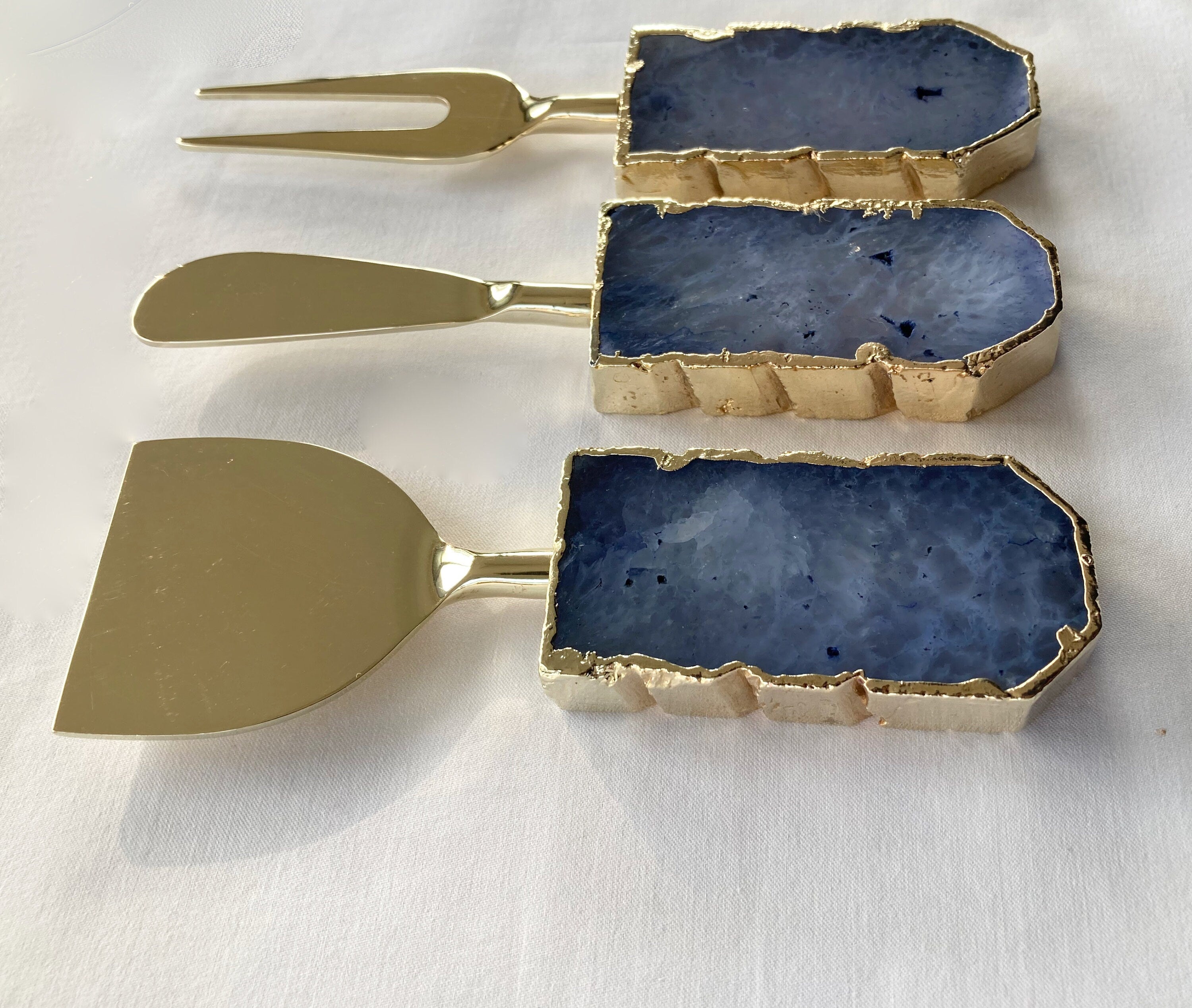 Set of 3 Light Ink Blue Agate Cheese Knives/Spreaders