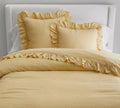 Yellow - 100% Pure Linen | Linen Cotton Mix | 3 Piece Ruffle Duvet Cover Set | Handmade | Pre-washed | Soft