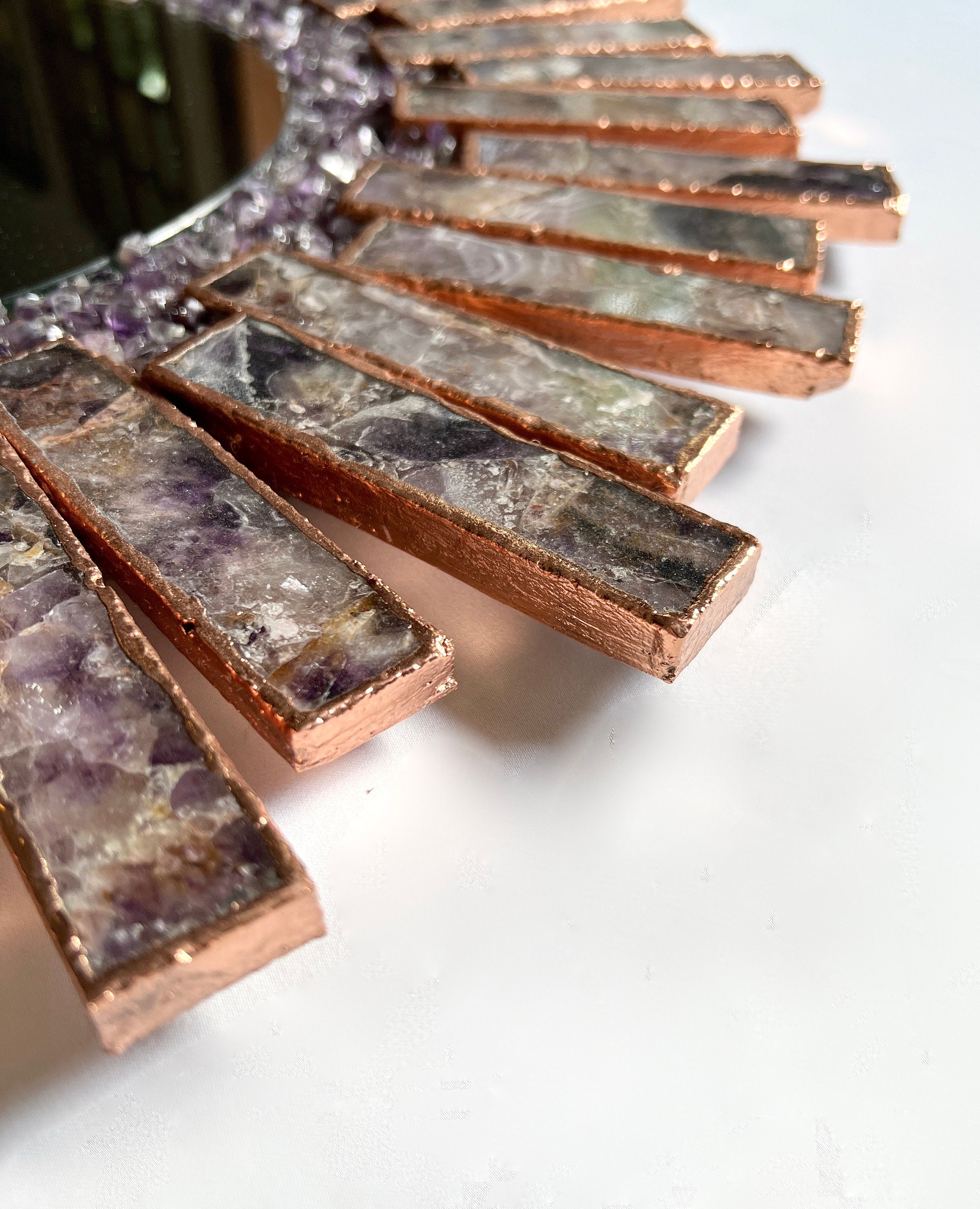 Starburst - Handmade 20" Round Rose Gold Plated Amethyst Mirror with Amethyst Crystal Gemstones