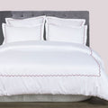 White with Bubblegum Pink - Cotton Sateen, Pure Linen, Linen Cotton Mix | 3 Piece Embroidered Edge Duvet Cover Set | Handmade | Pre-washed