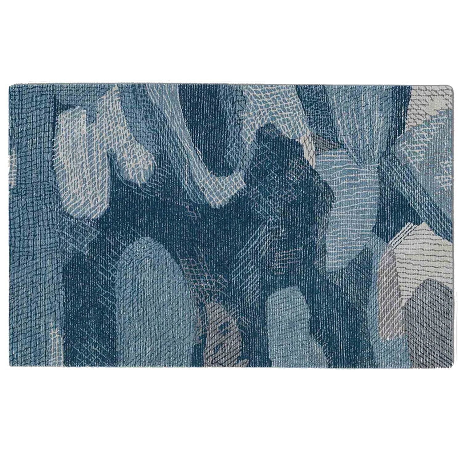 Shades of Blue | Abstract Design - Handcrafted Rug/Carpet | Pure New Zealand  Wool | Hand Tufted | High Pile | High Density | Yarn Dyed