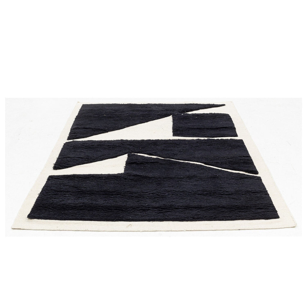 Black and White | Abstract Design - Handcrafted Rug/Carpet | Pure New Zealand Wool | Hand Tufted | High Pile | High Density | Yarn Dyed