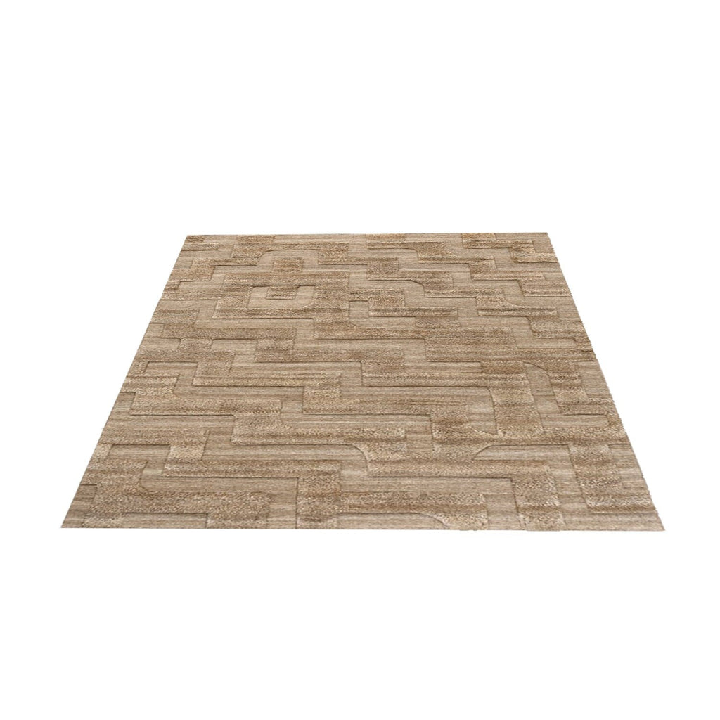 Light Brown-Beige Abstract Self Design - Handcrafted Rug/Carpet | Pure New Zealand Wool | Hand Tufted | High Pile | High Density | Yarn Dyed