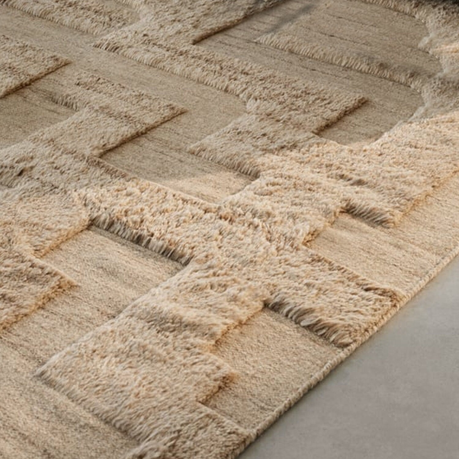 Light Brown-Beige Abstract Self Design - Handcrafted Rug/Carpet | Pure New Zealand Wool | Hand Tufted | High Pile | High Density | Yarn Dyed