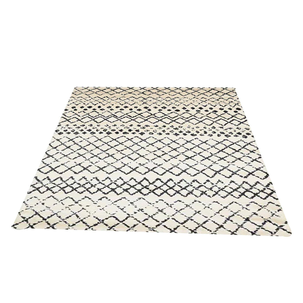 Cream and Black - Handcrafted Rug/Carpet | Pure New Zealand Wool | Hand Tufted | High Pile | High Density | Yarn Dyed