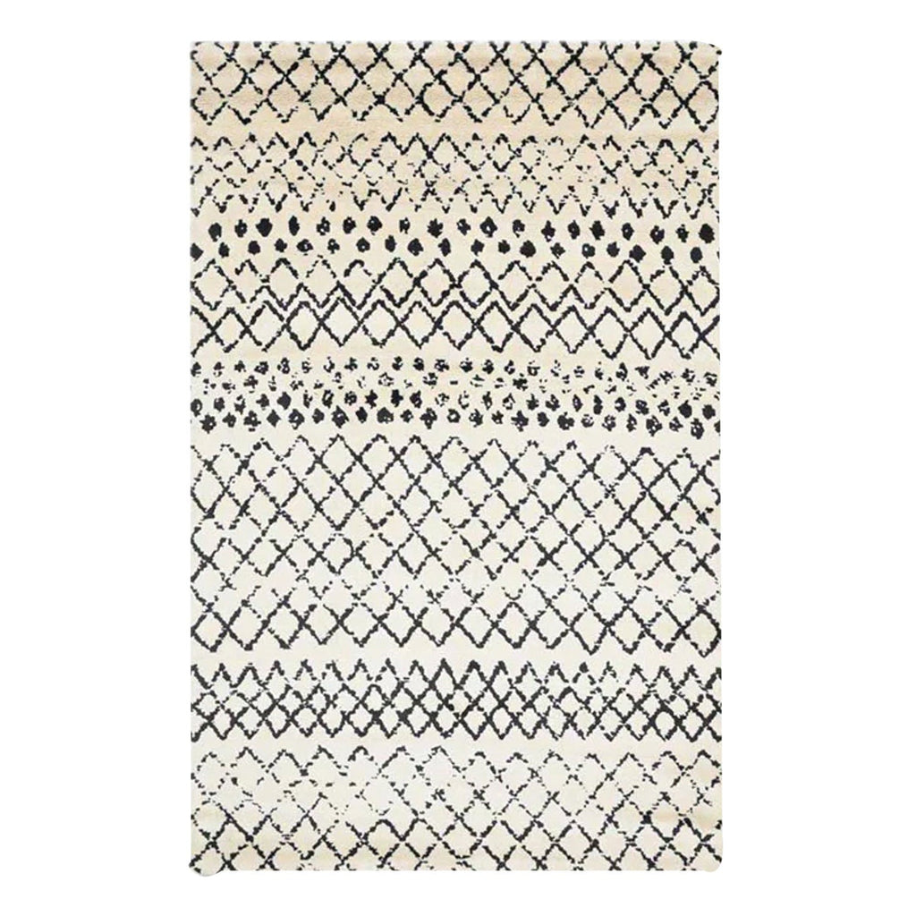 Cream and Black - Handcrafted Rug/Carpet | Pure New Zealand Wool | Hand Tufted | High Pile | High Density | Yarn Dyed