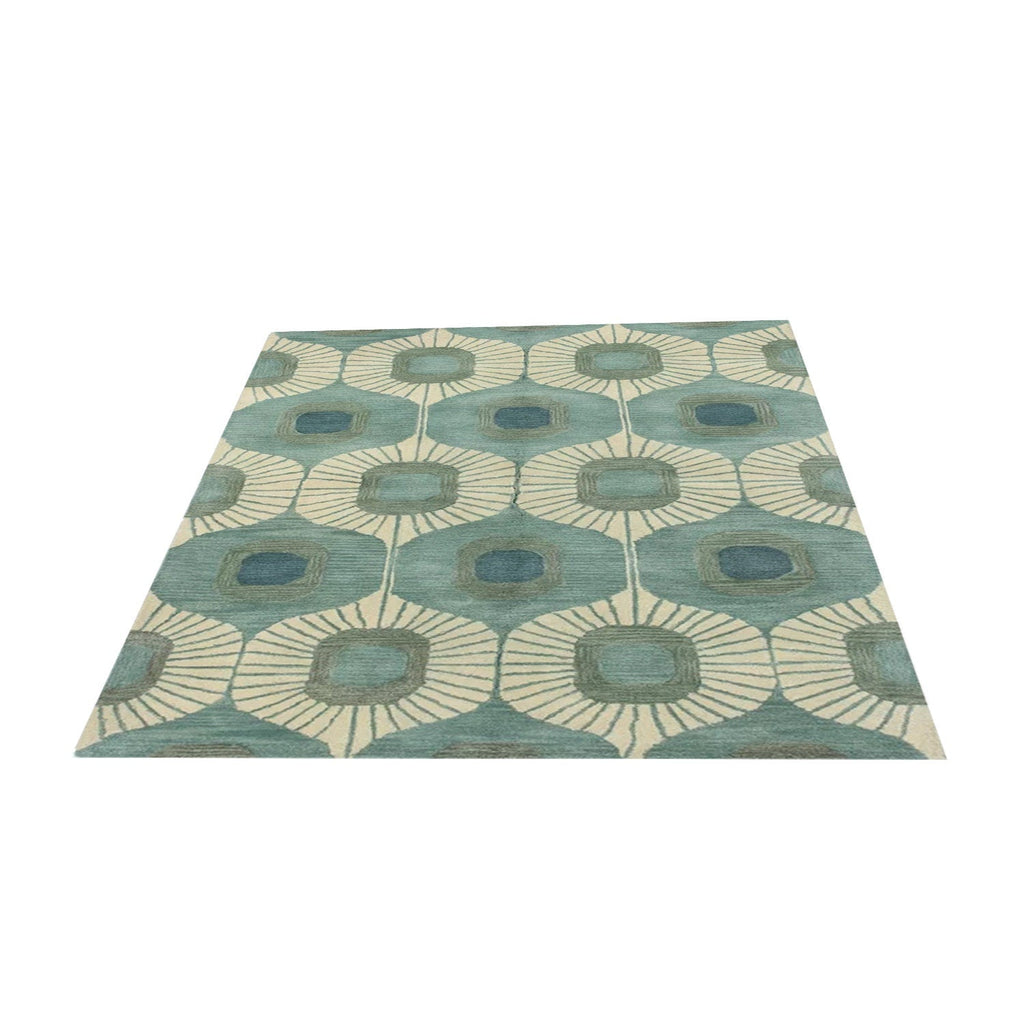 Blue and Green | Abstract Design - Handcrafted Rug/Carpet | Pure New Zealand Wool | Hand Tufted | High Pile | High Density | Yarn Dyed