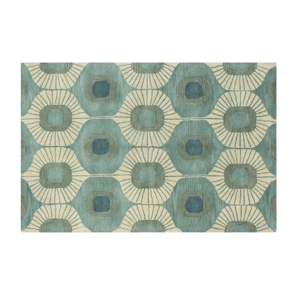 Blue and Green | Abstract Design - Handcrafted Rug/Carpet | Pure New Zealand Wool | Hand Tufted | High Pile | High Density | Yarn Dyed