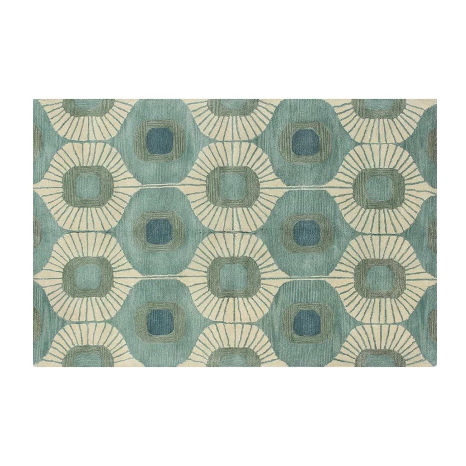 Blue and Green | Abstract Design - Handcrafted Rug/Carpet | Pure New Zealand Wool | Hand Tufted | High Pile | High Density | Yarn Dyed