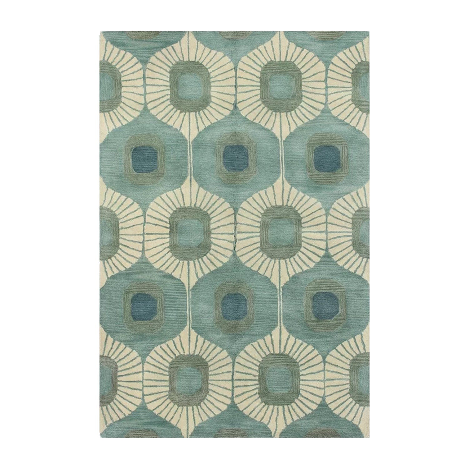 Blue and Green | Abstract Design - Handcrafted Rug/Carpet | Pure New Zealand Wool | Hand Tufted | High Pile | High Density | Yarn Dyed