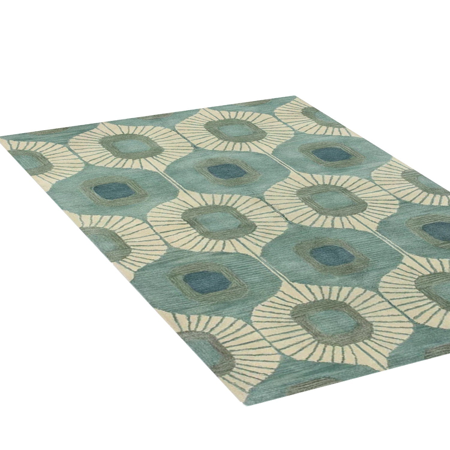 Blue and Green | Abstract Design - Handcrafted Rug/Carpet | Pure New Zealand Wool | Hand Tufted | High Pile | High Density | Yarn Dyed