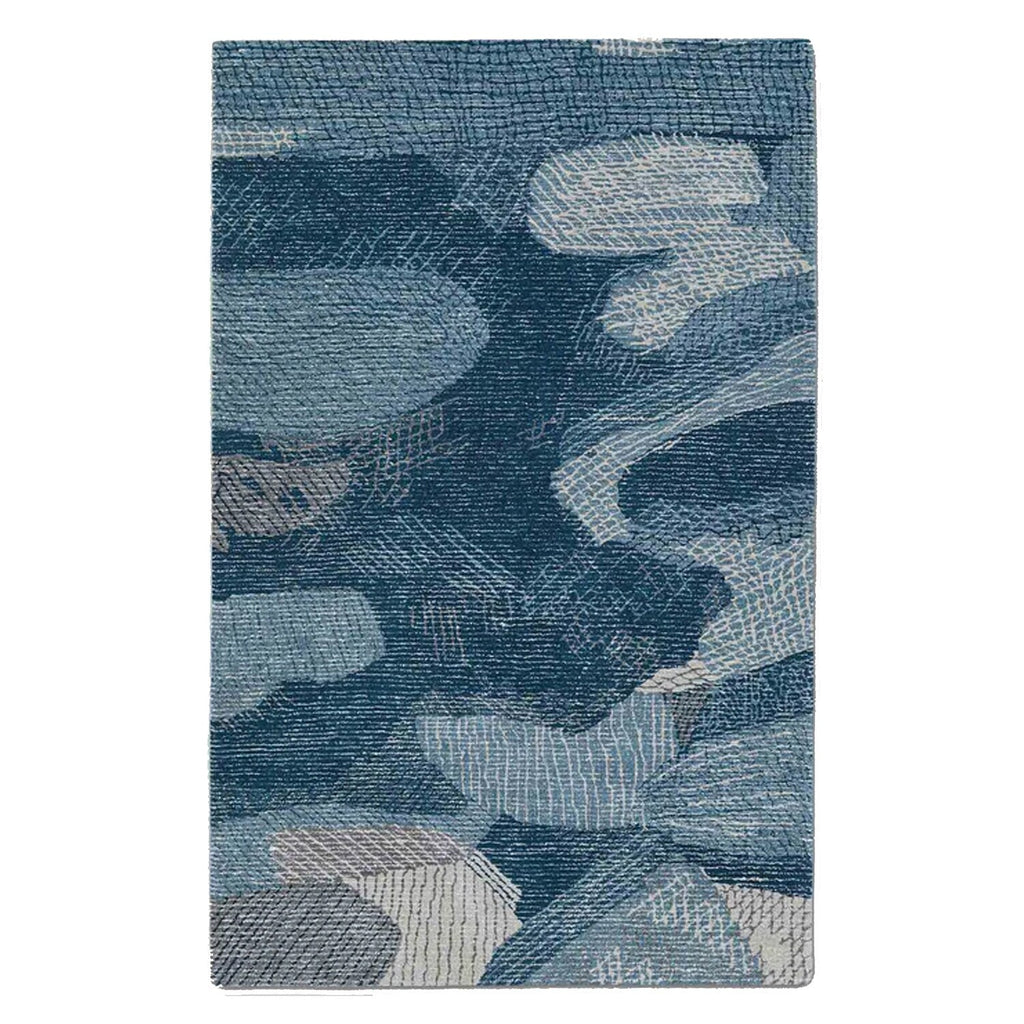 Shades of Blue | Abstract Design - Handcrafted Rug/Carpet | Pure New Zealand  Wool | Hand Tufted | High Pile | High Density | Yarn Dyed