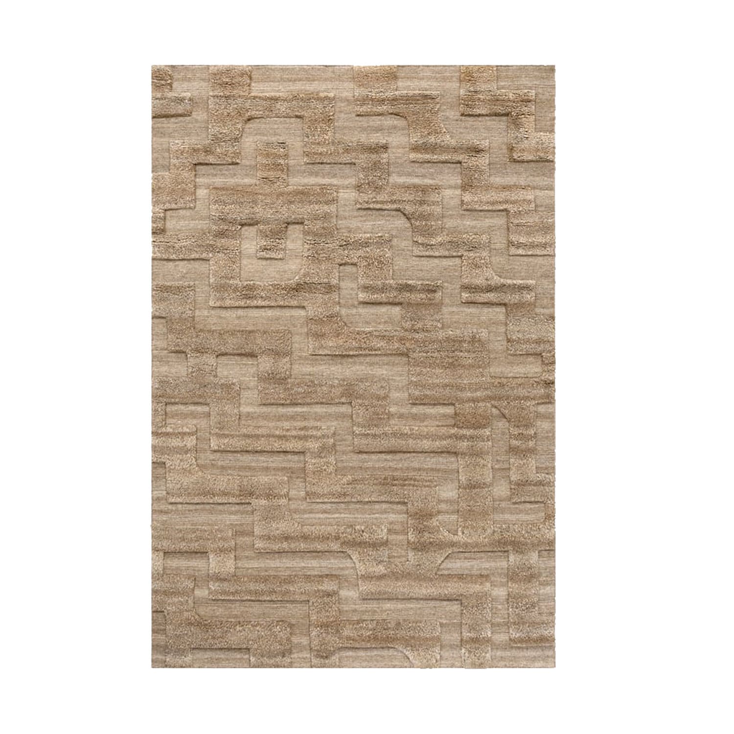 Light Brown-Beige Abstract Self Design - Handcrafted Rug/Carpet | Pure New Zealand Wool | Hand Tufted | High Pile | High Density | Yarn Dyed