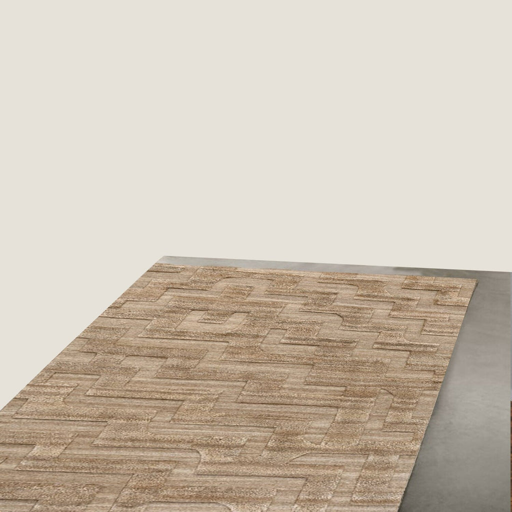 Light Brown-Beige Abstract Self Design - Handcrafted Rug/Carpet | Pure New Zealand Wool | Hand Tufted | High Pile | High Density | Yarn Dyed